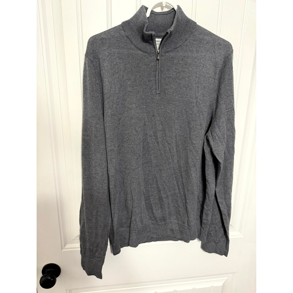 Nordstrom Quarter-Zip Sweater Mens L Gray Washable Italian Merino Wool Mock Neck